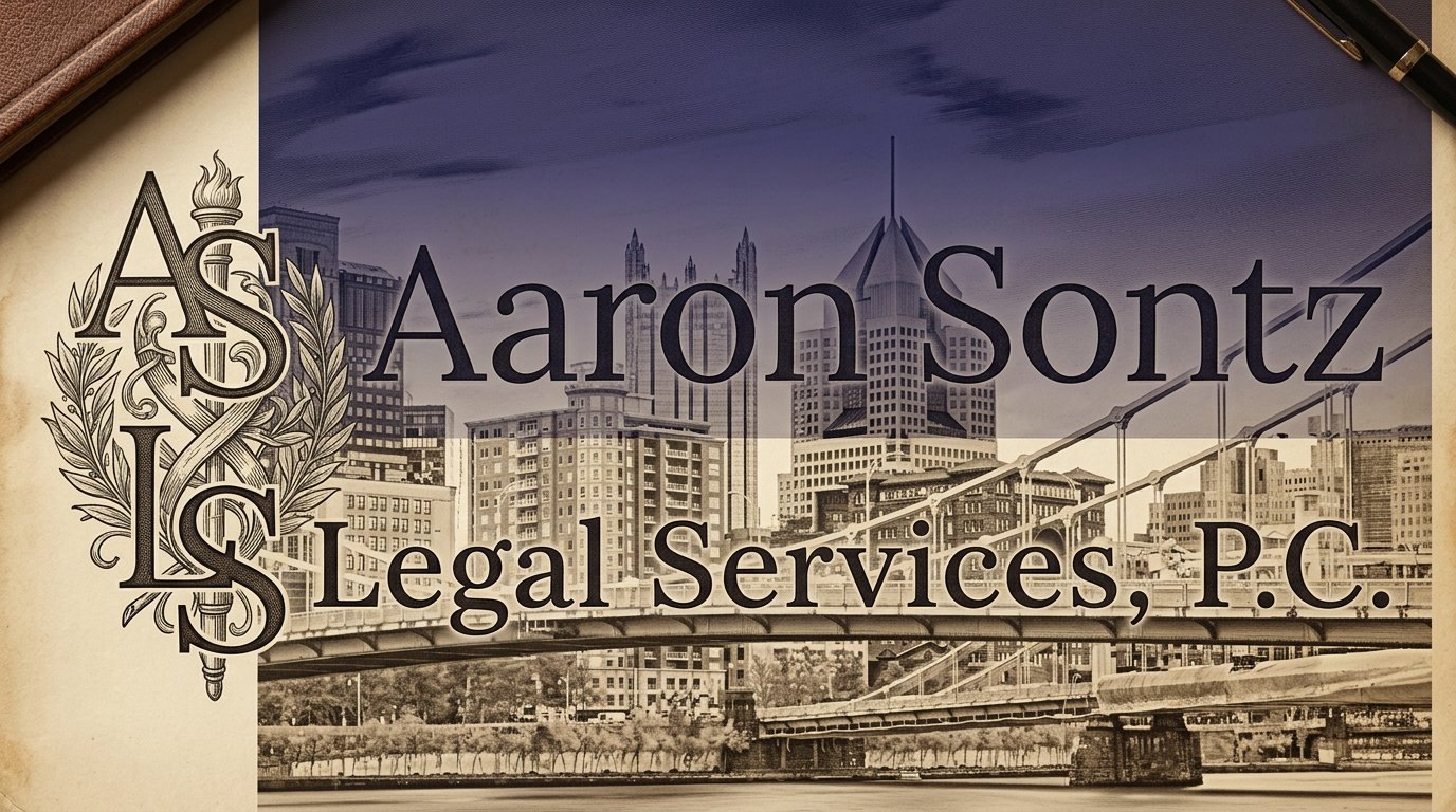 Aaron Sontz Legal Services, P.C. — engraved monogram and Pittsburgh skyline